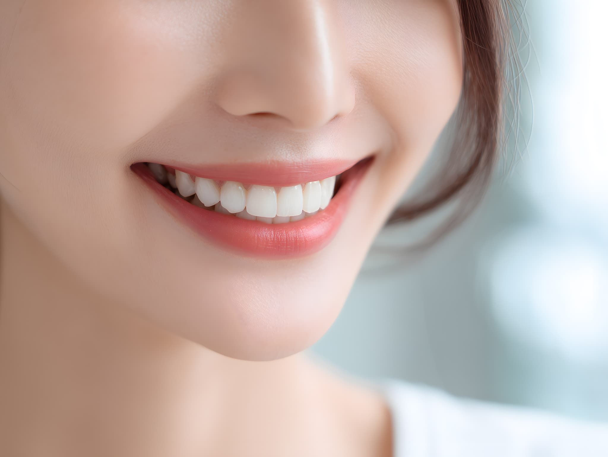 白い歯を見せる女性の口元