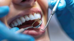 歯石取りを受ける女性