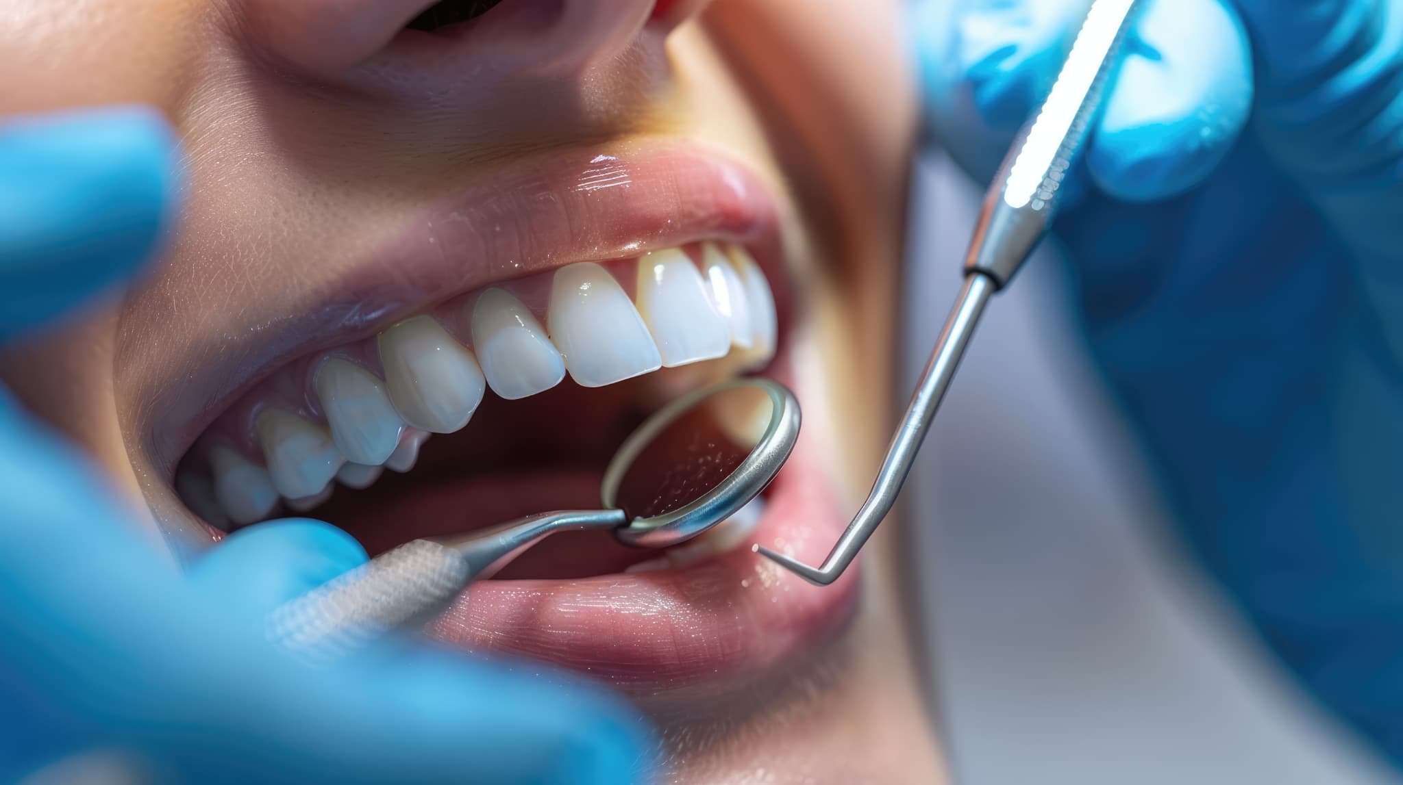 歯石取りを受ける女性